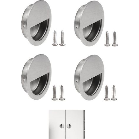 Ensemble de 4 poignées encastrées rondes de 50 mm en acier inoxydable argenté pour portes coulissantes/placards (1/5)