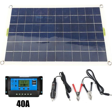 Panneau solaire monocristallin en silicium 50 W 12 V/5 V avec chargeur solaire USB à double sortie et contrôleur de charge solaire 10/20/30 A/40 A/50 A (1/5)