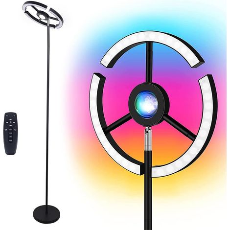 2 in 1 Standleuchte LED Dimmbar RGB Stehlampe Sunset Lamp 1,8m Hoch, Live-Übertragung Projection Lamp mit Fernbedienung für Wohnzimmer Schlafzimmer (1/5)