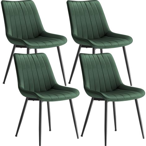 SONGMICS Lot de 4 Chaises de Salle à Manger, Velours, Chaise Cuisine, Supportant Jusqu’à 120 kg, Pied en Acier, Dossier Ergonomique, pour Salle à Manger, Cuisine, Vert et Noir d'Encre (1/5)