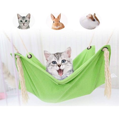 Hamac pour Chat Respirant, Durable Lit Suspendu pour Chat Double Lin en Coton Hamac Suspendu pour Chat Confortable Pas Etouffant Lit Hamac pour Chat/Chaton/Lapin Cat Hammock Jusqu'à 7Kg-Fei Yu (1/5)