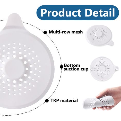 2 crépines d'évier, silicone gris et blanc avec ventouse, diamètre 14 cm, pour salle de bain, baignoire et évier de cuisine (1/5)