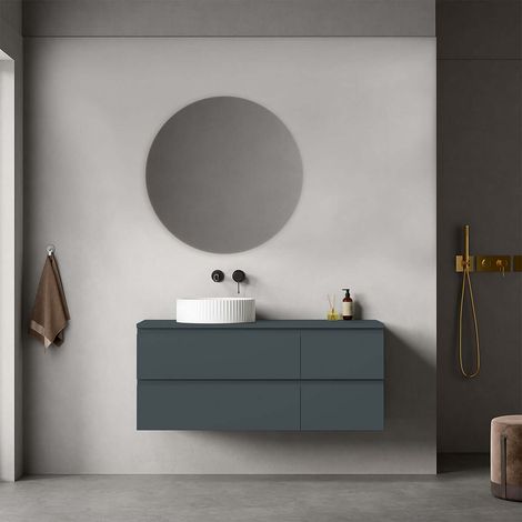 Mobile bagno sospeso reversibile 120 cm Blu Mare per Lavabo d'appoggio Specchio Tondo - Fiji Paint Top (1/4)