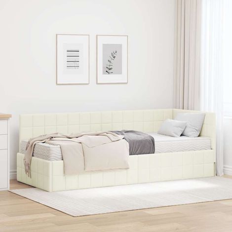 vidaXL Cadre de lit d'angle avec matelas 2 pc Crème 80 x 200 cm (1/5)