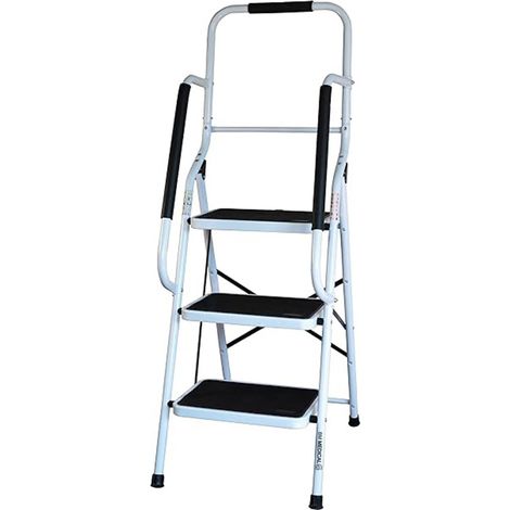 Escabeau Bm Médical ESC-3-MC avec main courante, 3 marches - Échelle multi-usage intérieur et à l'extérieur