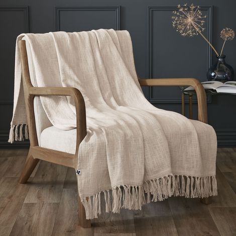 Plaid 130 x 160 cm en coton texturé Sixtine – Pampa (1/4)