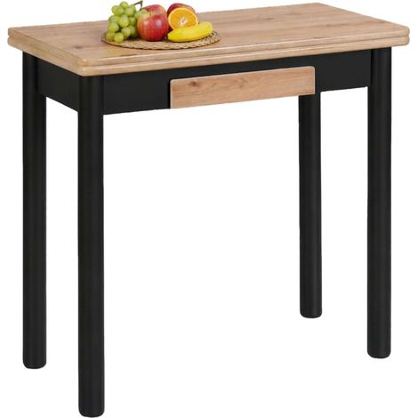 Mesa Cocina Extensible Kitchi Libro 1 Cajón Negro Roble 80x76x40-80 cm (1/5)