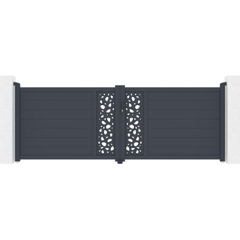 Casanoov – Portail aluminium battant 3,5m – Hauteur 126cm – Résistance à la corrosion – Motif galets – Finition gris anthracite RAL 7016 (1/5)