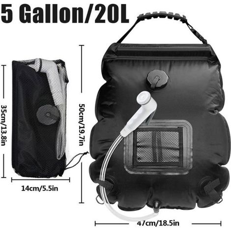 Sac de Douche Solaire Camping,20L Douche de Voyage avec Pomme de Douche,Solaire Sac de Douche,Pliant Extérieur pour Douche (1/5)