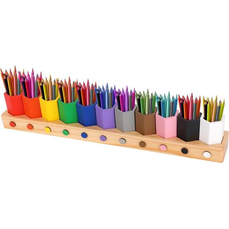 Boîte à Crayons Couleur en Bois, Pot Crayon Enfant pour 11 Crayons (1/5)