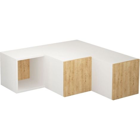 Cotecosy – Meuble TV compact 90 cm – Panneau de particules 100 % mélaminé – Couleur blanc et chêne – Dimensions 90x32x92 cm (1/4)