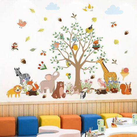 2 adesivi murali con animali della giungla, adesivi murali per camerette, decorazione murale, cameretta dei bambini, cameretta per neonati, adesivi murali con motivi animali bianchi (1/5)