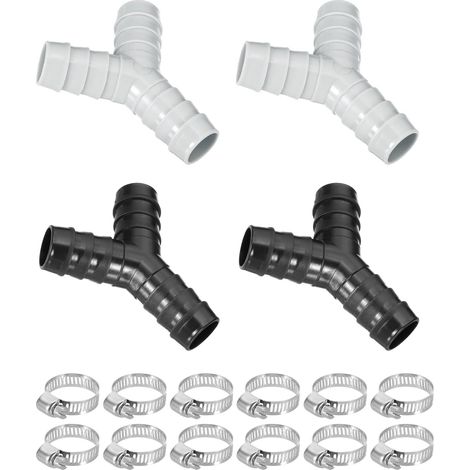 Réducteur en Y pour tuyau de lave-linge, adaptateur de tuyau de vidange de lave-vaisselle en plastique à trois voies avec 12 colliers de serrage pour salle de bain (lot de 4).