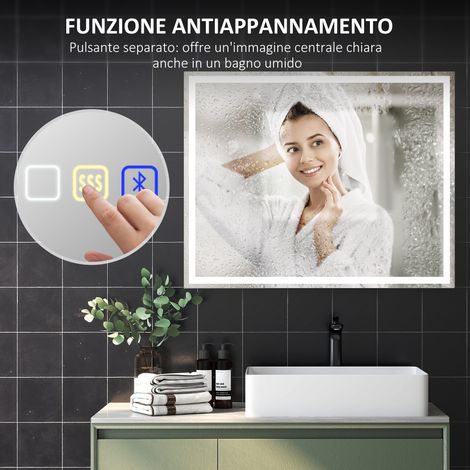 Miroir LED de Salle de Bain Anti-Buée 80x100 cm, avec Haut-parleur Bluetooth, Éclairage Réglable et Commandes Tactiles (1/5)