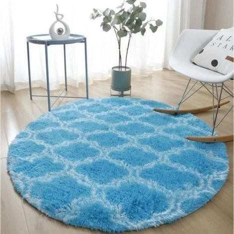 TAPIS - DESSOUS DE TAPIS Tapis de Salon chambre Shaggy Bleu Rond Diamètre 120cm