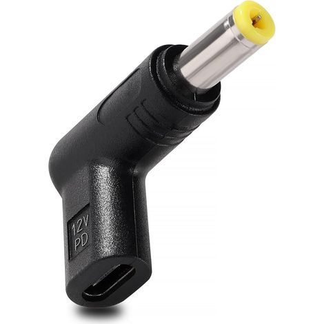 JSSEVN-5 Adaptador USB C a CC 12V, USB 3.1 Tipo C hembra a CC 5,5x2,5 mm macho, adaptador emulador PD con disparador de 90 grados, para routers (1/5)