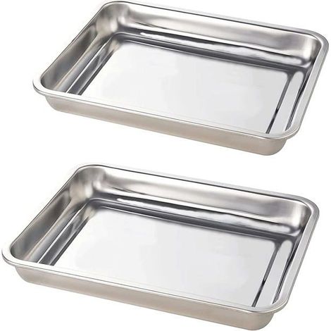 Lot de 2 plaques de cuisson en acier inoxydable pour four, antiadhésives,finition miroir,non toxiques et saines,faciles à nettoyer (1/5)