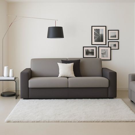 Talamo Italia Festes Sofa Mara, 3-Sitzer-Sofa, 100% Made in Italy, Sofa-Wohnzimmer, aus gepolstertem Stoff, mit schmalen Armlehnen, Cm 200x95h90, Grau und Anthrazit (1/5)