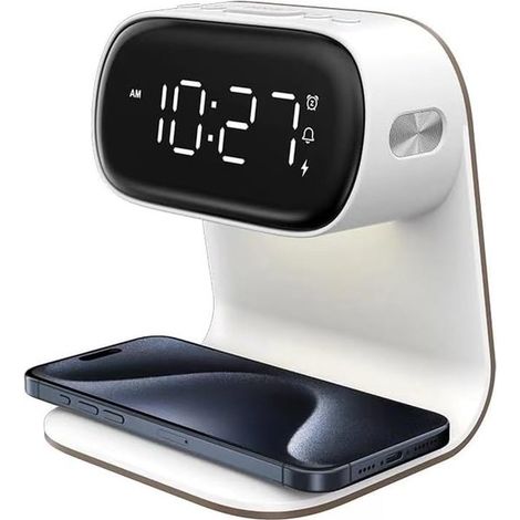 Sveglia digitale con stazione di ricarica rapida wireless,lampada intelligente touch da 15 W per il comodino,luce notturna a 3 colori (1/5)