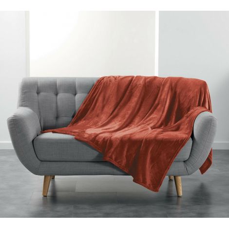 Plaid uni en flanelle - Terracotta - 180 x 200 cm - Livraison gratuite