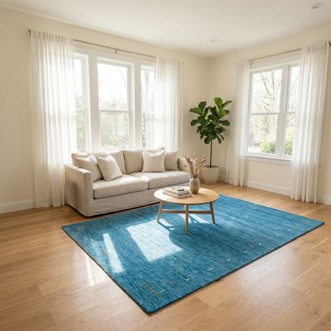 Tapis Gabbeh indien Tapis Fenth - Tapis en laine - 200x140cm, Rectangular - 100% Laine vierge - Tissé main - Bleu