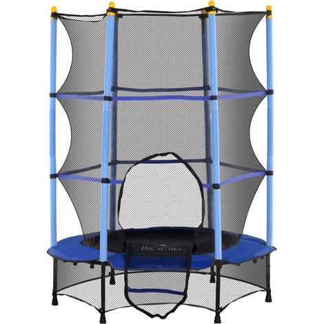 Trampoline enfant Ø 140 cm avec filet sécurité intérieur extérieur acier plastique charge max 50 kg bleu