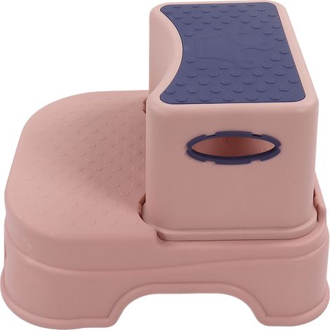 Tabouret escabeau double antidérapant, hauteur réglable, base élargie, ergonomique pour tout-petits, 2 niveaux détachables, rose et violet (1/5)