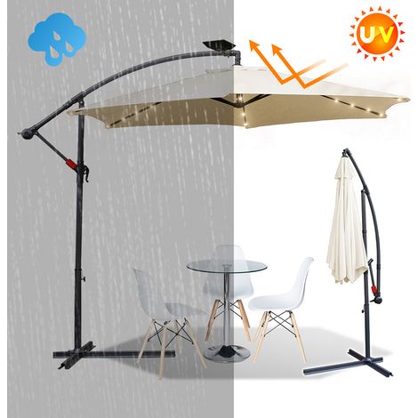 3.5m Parasol avec LED Parapluie de jardin Terrasse UV30+ Parasol de marché,Beige (1/5)
