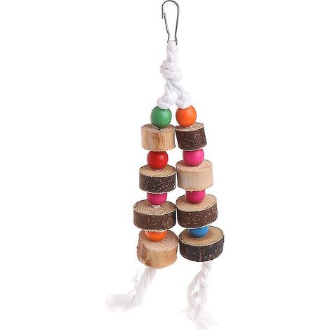 Jouets à mâcher pour oiseaux Perles en bois colorées Corde en coton Blocs à picorer Jouet pour perroquet