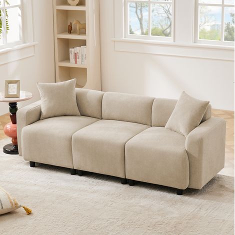 Sofá de 3 plazas 211x67x71 cm en chenilla beige con 2 cojines, para salón u oficina - MEUBLIV (1/5)