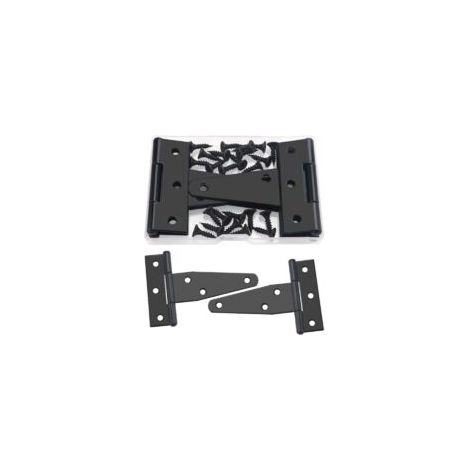 Charnières en T noires, lot de 4, 121 mm, charnières amovibles pour porte de grange, charnières métalliques avec 24 vis - Crezuo (1/4)