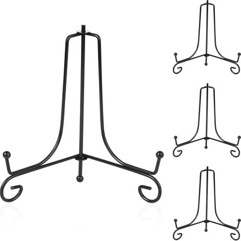 4 Pièces Support Assiette Decorative, 15 cm Chevalet Assiettes Pliable Noir, Présentoir Porte Assiette Chevalet de Table pour cadres photo, présentoir à assiettes décoratif (1/5)