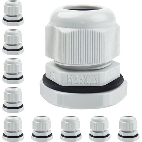 Packung mit 10 M25-Kabelverschraubungen, IP68 wasserdichte Kabeleinführung, grau, verstellbare Kabelverschraubungen für Gartenanschlussdosen im Außenbereich