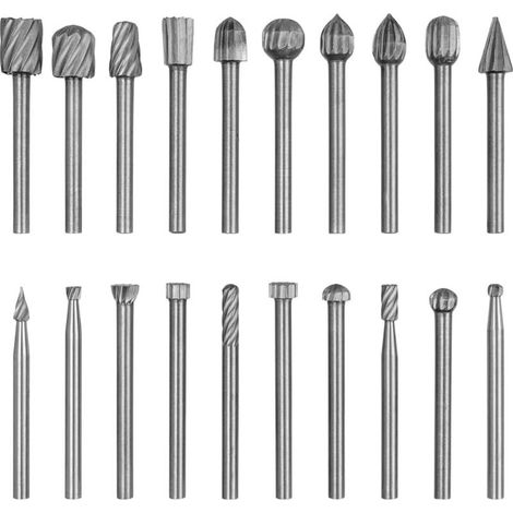 Mesee Lot de 20 Fraises Rotatives HSS Burrs Rotatives en 3mm Tige, Coupe Rotative Bavure Outil Routage de Bois en Acier Rapide pour Fraisage Sculpture Polissage sur Bois Pierre Métal