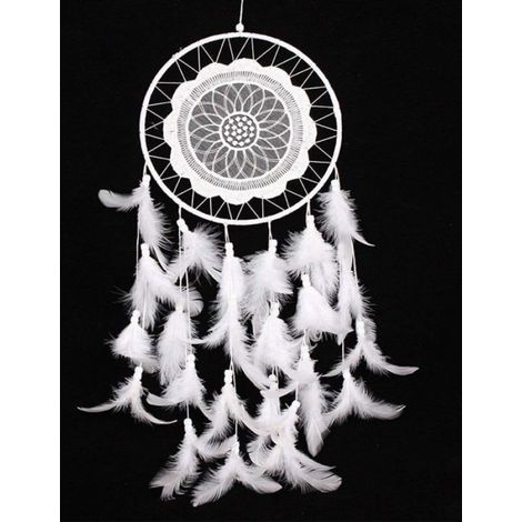 Attrape-Rêves - Pendentif Décoratif pour Voiture - Fait Main - Blanc - 1 Pièce (1/2)