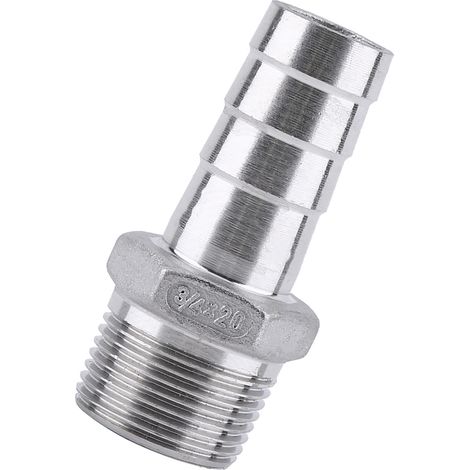 Raccord de tuyau fileté mâle en acier inoxydable 304, connecteur à embout cannelé (3/4" x 20 mm) (1/5)