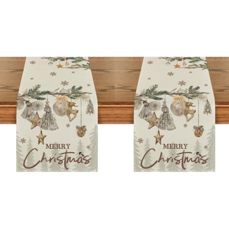 Camino de mesa navideño decorativo, 33 x 183 cm, con motivos de copos de nieve y pinos, decoración invernal para la mesa de la cocina (2 piezas) (1/5)