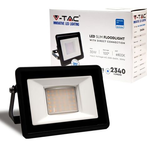 FARO LED FLOODLIGHT 30W SMD IP65 CHIP SAMSUNG COLORE NERO V-TAC VT-138 Bianco Freddo