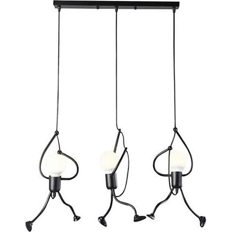Suspension 3 lumières en fer style dessin animé, design original, suspension pour chambre, fixation au plafond, blanc chaud (1/5)