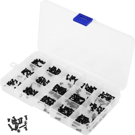 Jeu de Vis Assorties M2/m2.5 en Acier Noir pour Réparation PC  300 Pièces, 15 Tailles, pour Portable et Ordinateur, Lot de 20 Pièces par Format Couleur Aléatoire (1/5)
