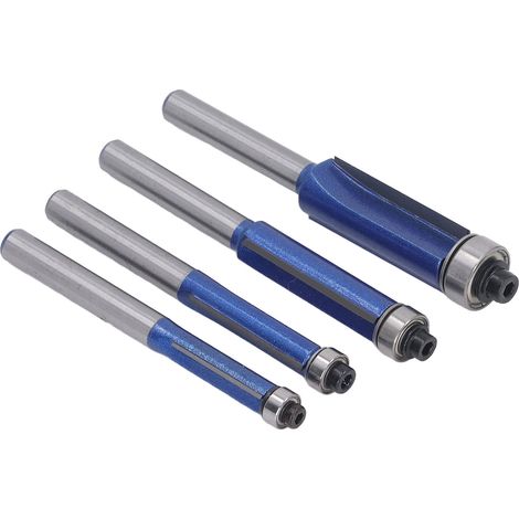 Set mit 4 bündigen Fräsern, 6,35 mm (1/4") Schaft, aus hochfestem Wolframstahl, für die Holzbearbeitung. (1/5)