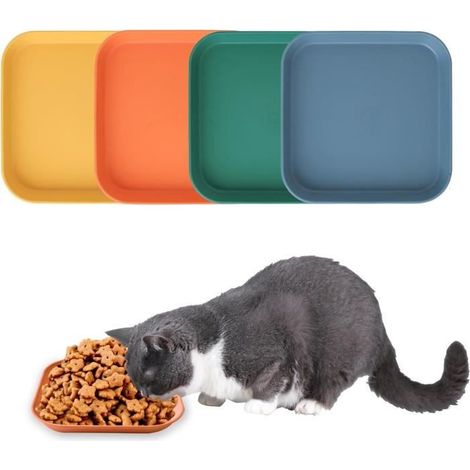 Bols pour Chats adaptés aux Moustaches,4 Bols pour Chats pour l'eau et la Nourriture, Bols Peu Profonds pour Chats,Bols en Plastique (1/4)