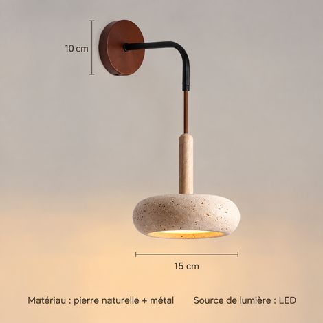Applique murale LED soucoupe bras courbé tige en bois travertin jaune wabi-sabi réf 1346 26 × 26 × 18 cm 1 g – Livraison gratuite