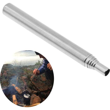 Tube souffleur pliable en acier inoxydable, poche rétractable, pour feu extérieur, pique-nique, camping, randonnée (1/5)