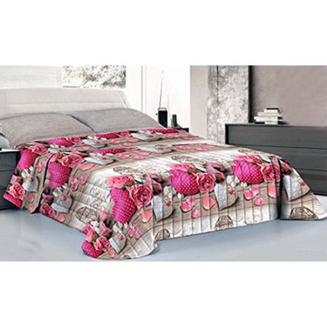 Trade Shop - Sábana Calentita Completa Para Cama De Matrimonio 250x290 Cm, Esquinas Maxi, Corazones, Lunares Y Rosas -
