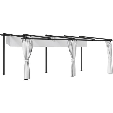 Pergola jardin extérieure 3x6 m coulissante rétractable panneaux latéraux protection solaire UPF30+ grise