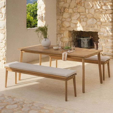 SKLUM Set aus rechteckigem Tisch 180x90 cm und 2 Gartenbänken aus Akazienholz Kaela Helles Akazienbraun (1/5)