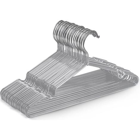 Lot de 20 cintres en métal recouvert de caoutchouc gris de haute qualité, 30 x 17 x 0,35 cm, gain de place pour les armoires (1/4)