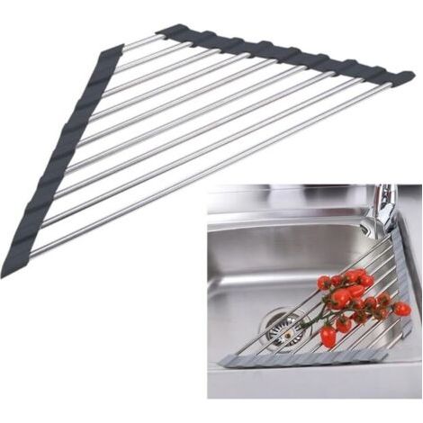 Égouttoir à vaisselle triangulaire enroulable pour évier de cuisine - Égouttoir à vaisselle pliable et multi-usage - Noir (1/4)