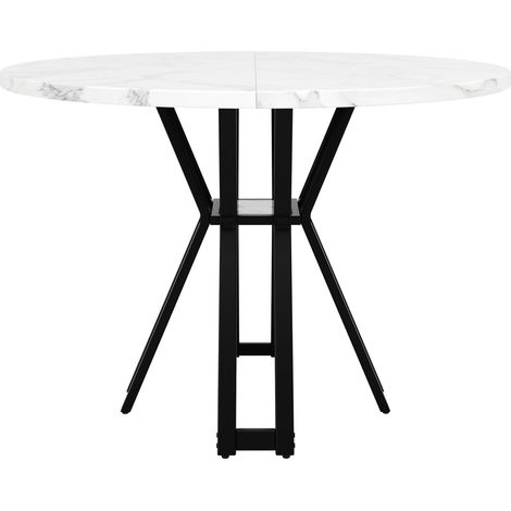 Mesa de comedor redonda de MDF con efecto mármol 100 x 100 x 76 cm, patas negras (1/5)